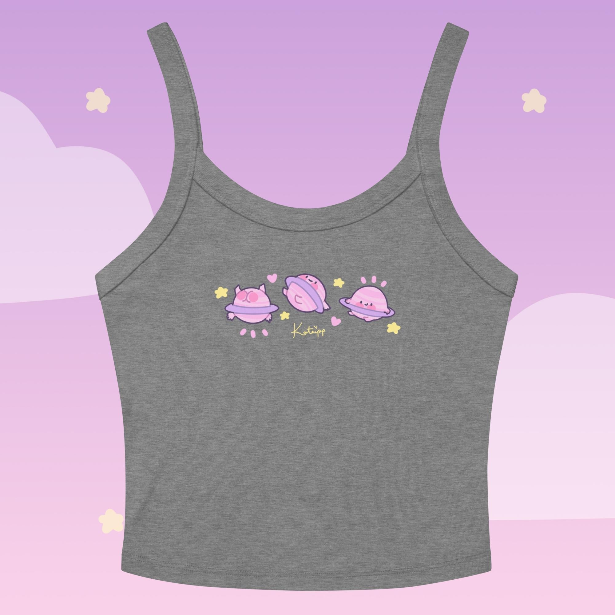 Saturn Cosmic Poses Vest Top | Celestial Kawaii Planet Design Katnipp character product