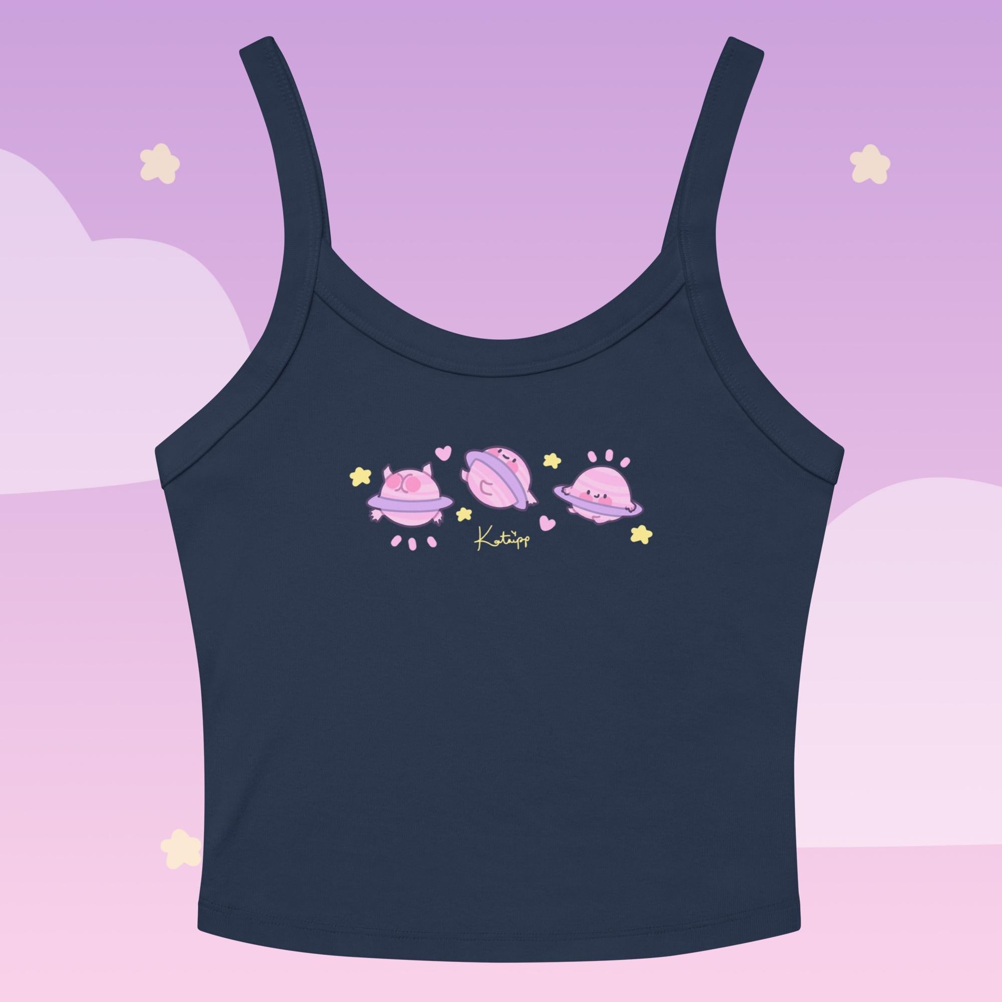 Saturn Cosmic Poses Vest Top | Celestial Kawaii Planet Design Katnipp character product