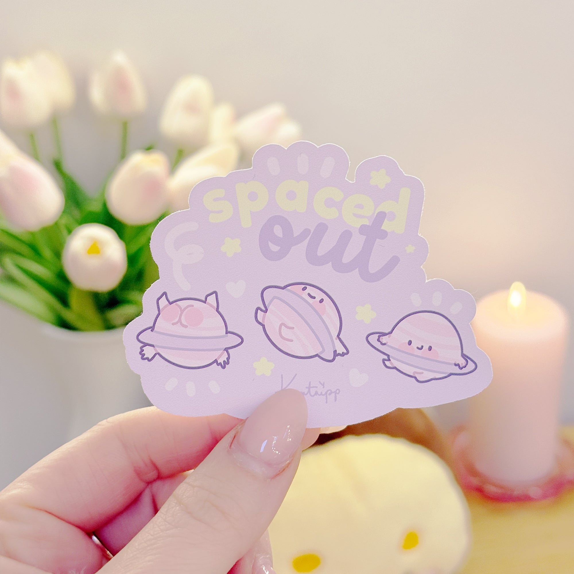 Saturn “Spaced Out” Die Cut Sticker | Cute Kawaii Space Character Katnipp character product