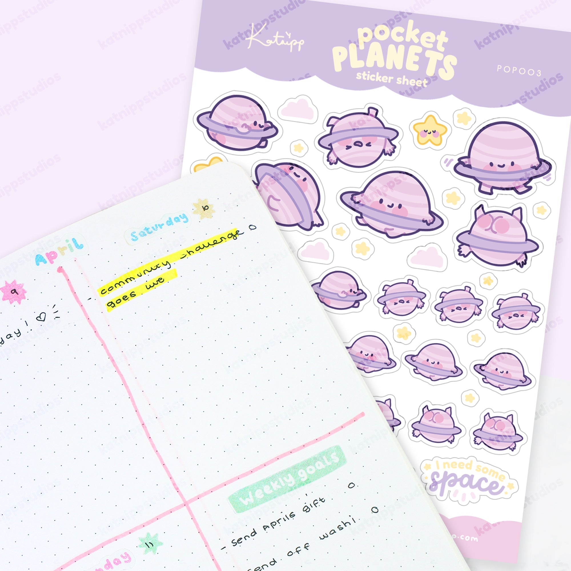 Saturn the Kawaii Planet Sticker Sheet | A6 Kawaii Space | POP003 Katnipp character product