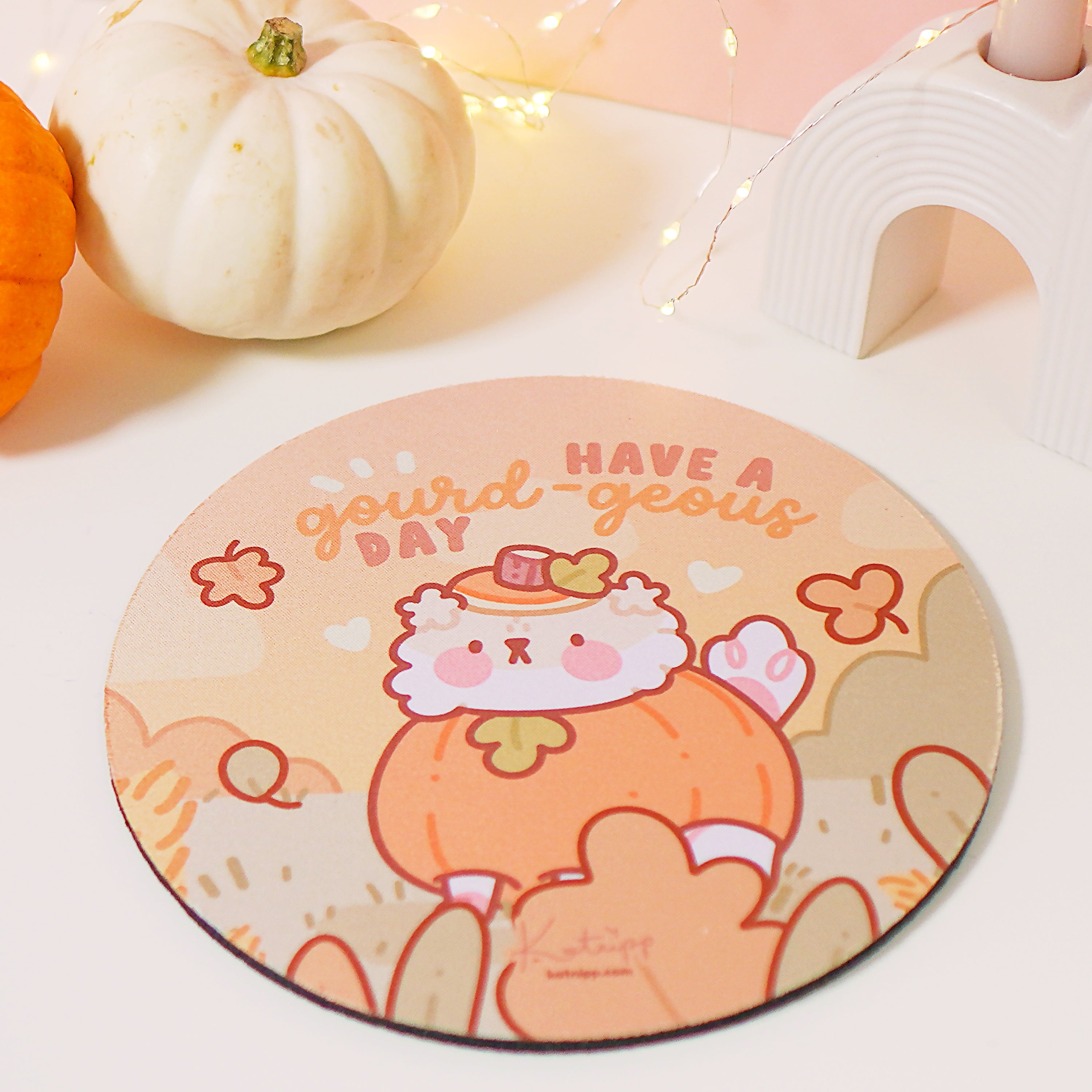 SECONDS Gourd-geous Puddin the Dog Katnipp Mouse Mat ~ Kawaii Mouse Mat for Autumn - Katnipp Studios