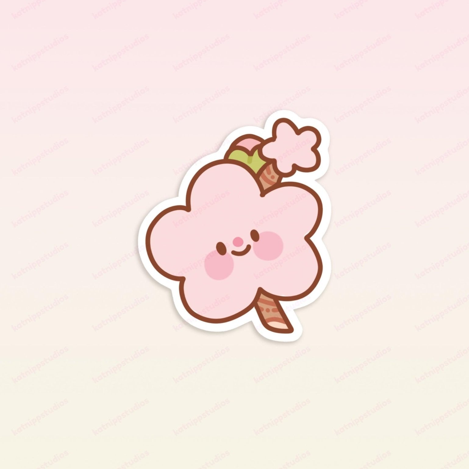 Smiling Cherry Blossom Die-Cut Vinyl Sticker | Cute Kawaii Sakura Flower Sticker Katnipp character product