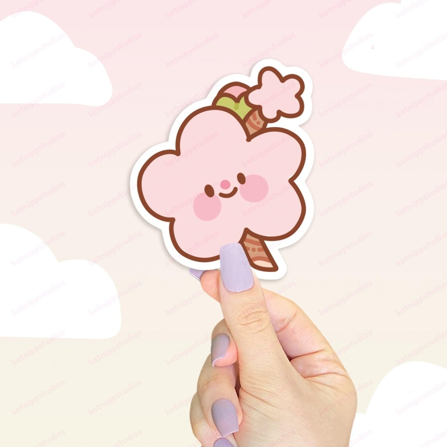 Smiling Cherry Blossom Die-Cut Vinyl Sticker | Cute Kawaii Sakura Flower Sticker Katnipp character product