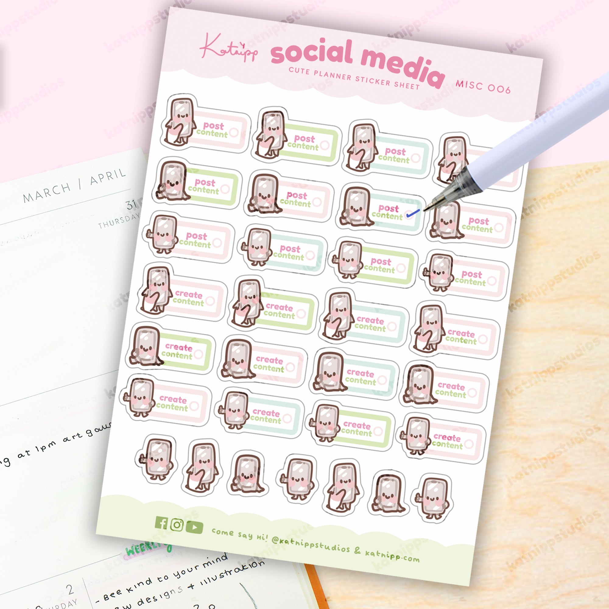 Social Media Content Planning Sticker Sheet - MISC 006 - Katnipp Studios