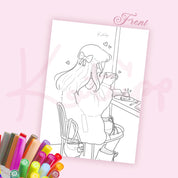 Sorreline Cozy Coffee Colouring Postcard | Kawaii A6 Card Katnipp character product