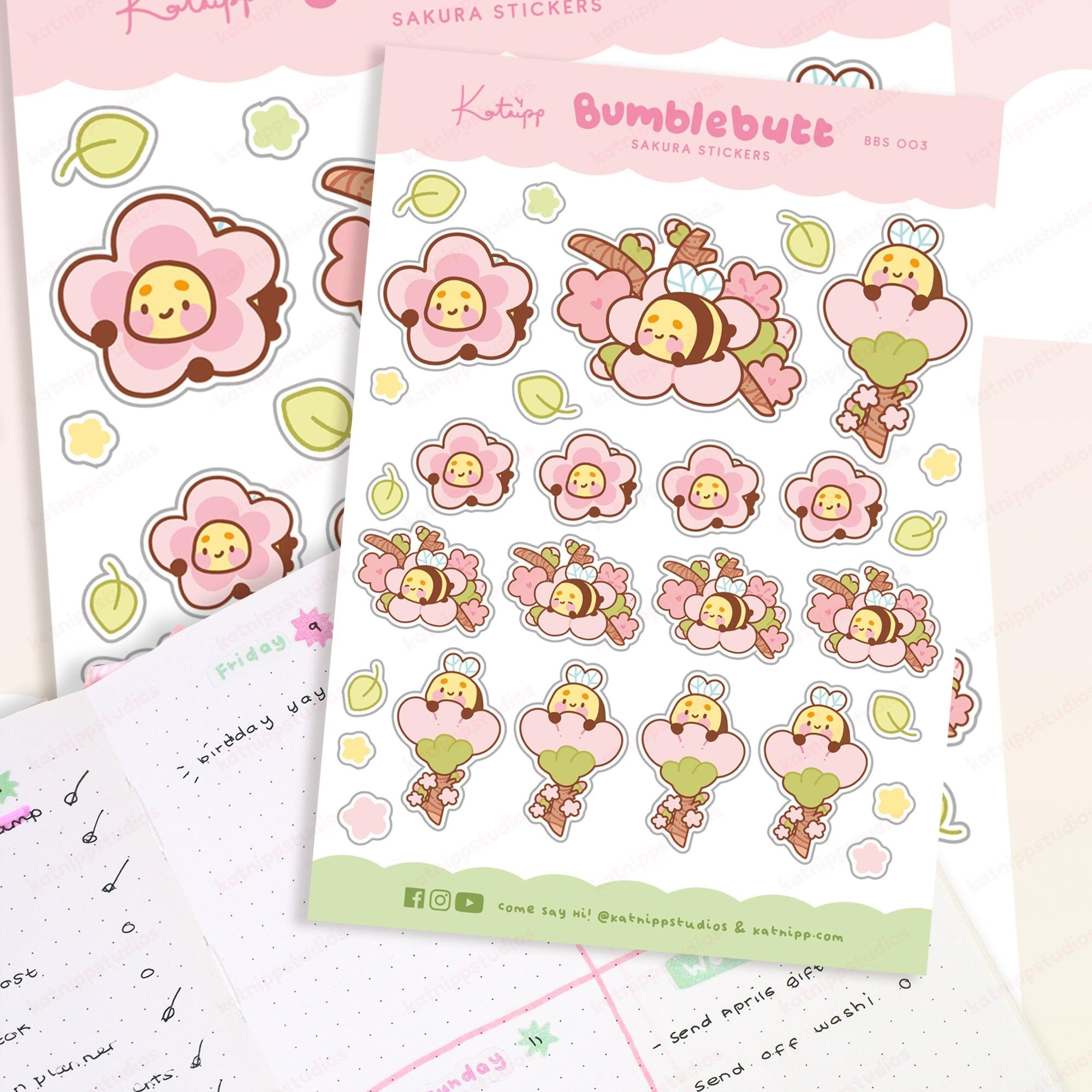 Spring Bumblebee Sakura Planner Sticker Sheet - Bumblebutt Design - BBS 003 - Katnipp Studios