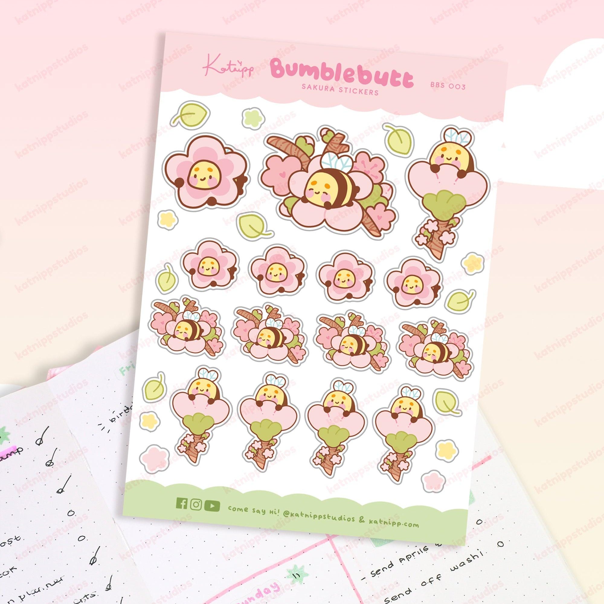 Spring Bumblebee Sakura Planner Sticker Sheet - Bumblebutt Design - BBS 003 - Katnipp Studios