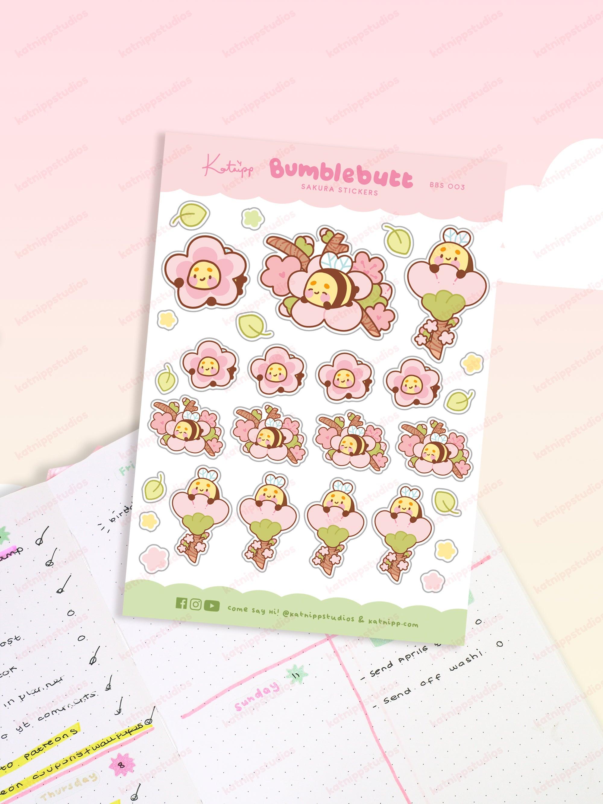 Spring Bumblebee Sakura Planner Sticker Sheet - Bumblebutt Design - BBS 003 - Katnipp Studios