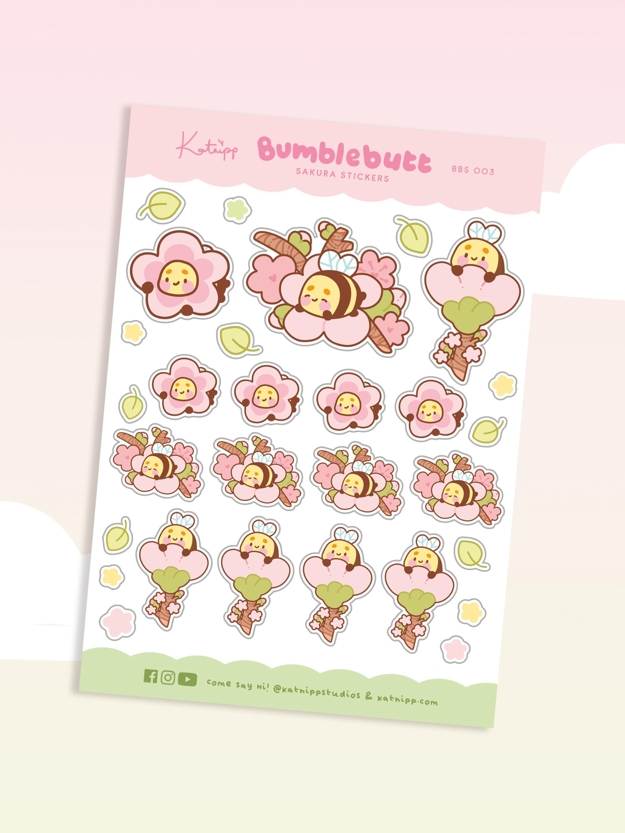 Spring Bumblebee Sakura Planner Sticker Sheet - Bumblebutt Design - BBS 003 - Katnipp Studios