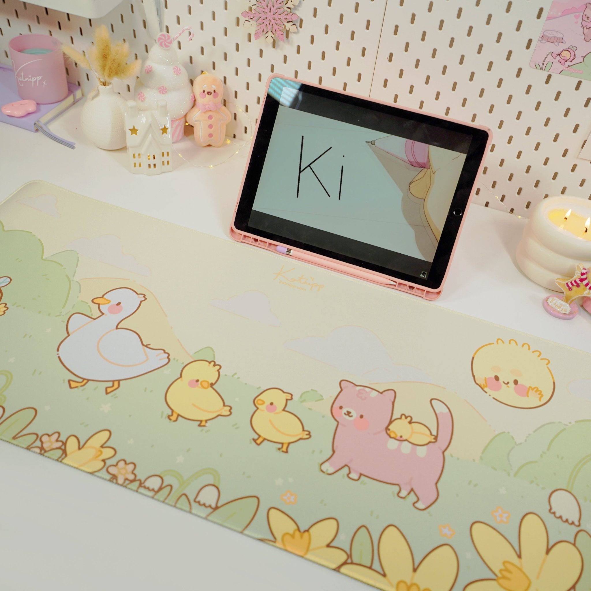 Spring Cottagecore Desk Mat | Satsuma & Ducklings | Kawaii Pastel Desk Decor Katnipp character product