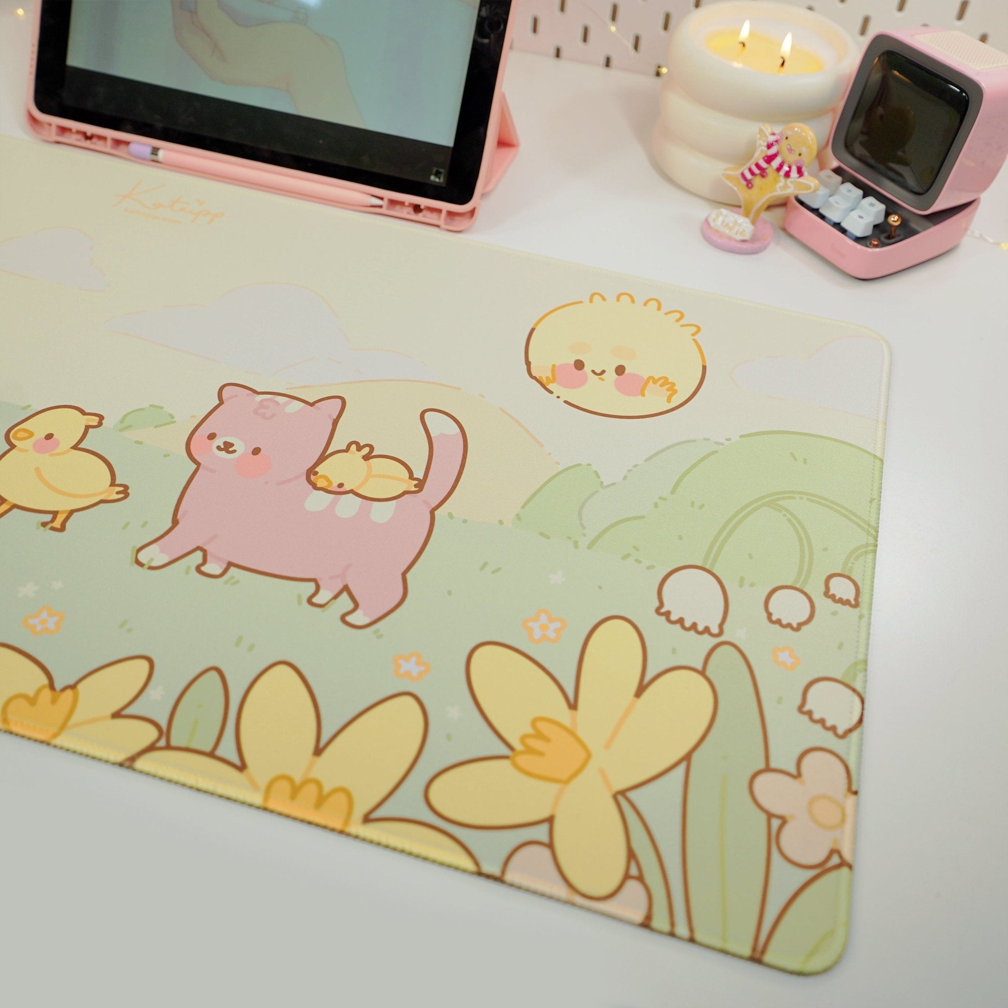 Spring Cottagecore Desk Mat | Satsuma & Ducklings | Kawaii Pastel Desk Decor Katnipp character product