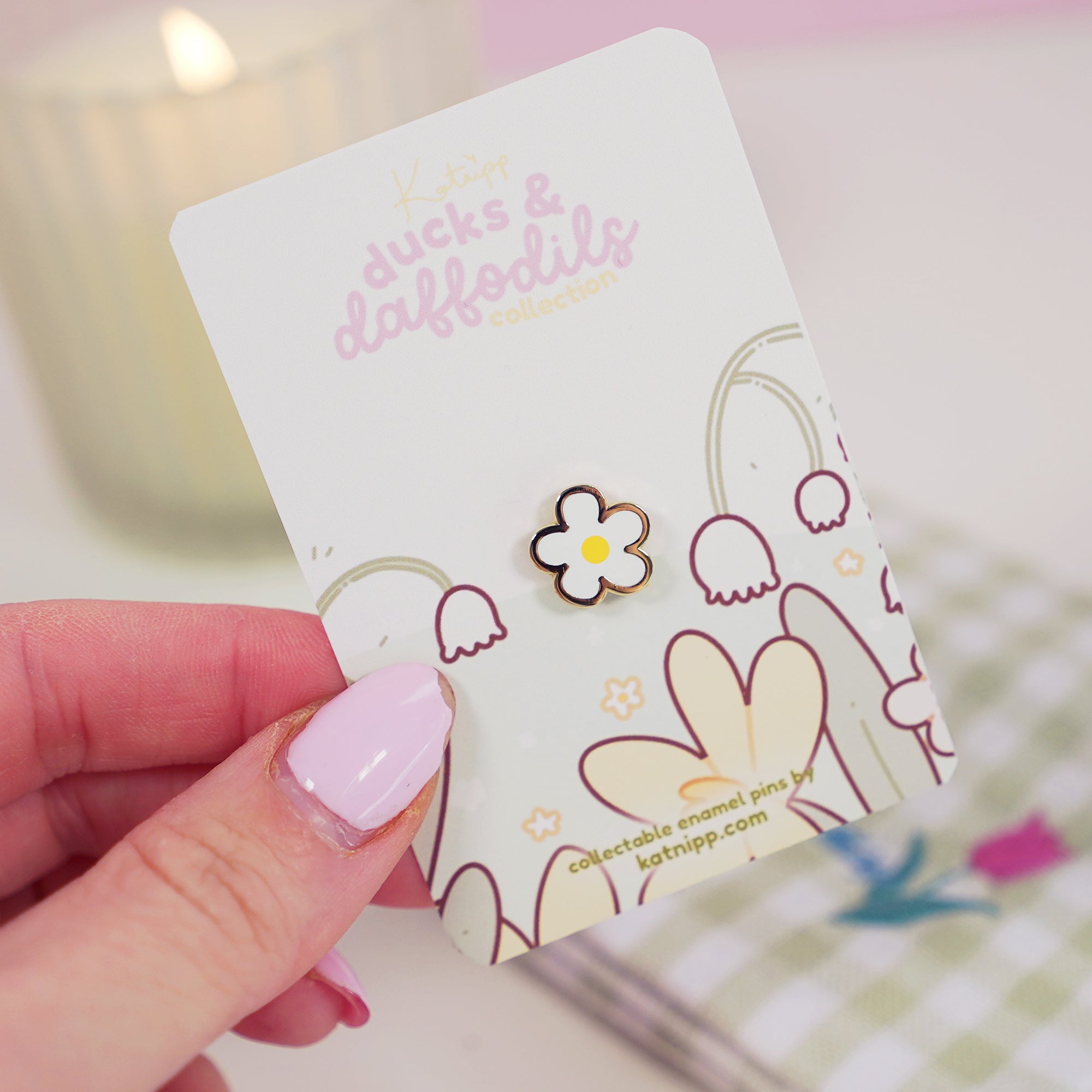 Spring Ducks & Daffodils: Mini White Daisy Kawaii Enamel Pin - Katnipp Studios