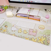 Spring Ducks and Daffodils: Mother Duck & Friends Kawaii Gaming Mouse Pad - Aesthetic Cottagecore Desk Mat - Katnipp Studios
