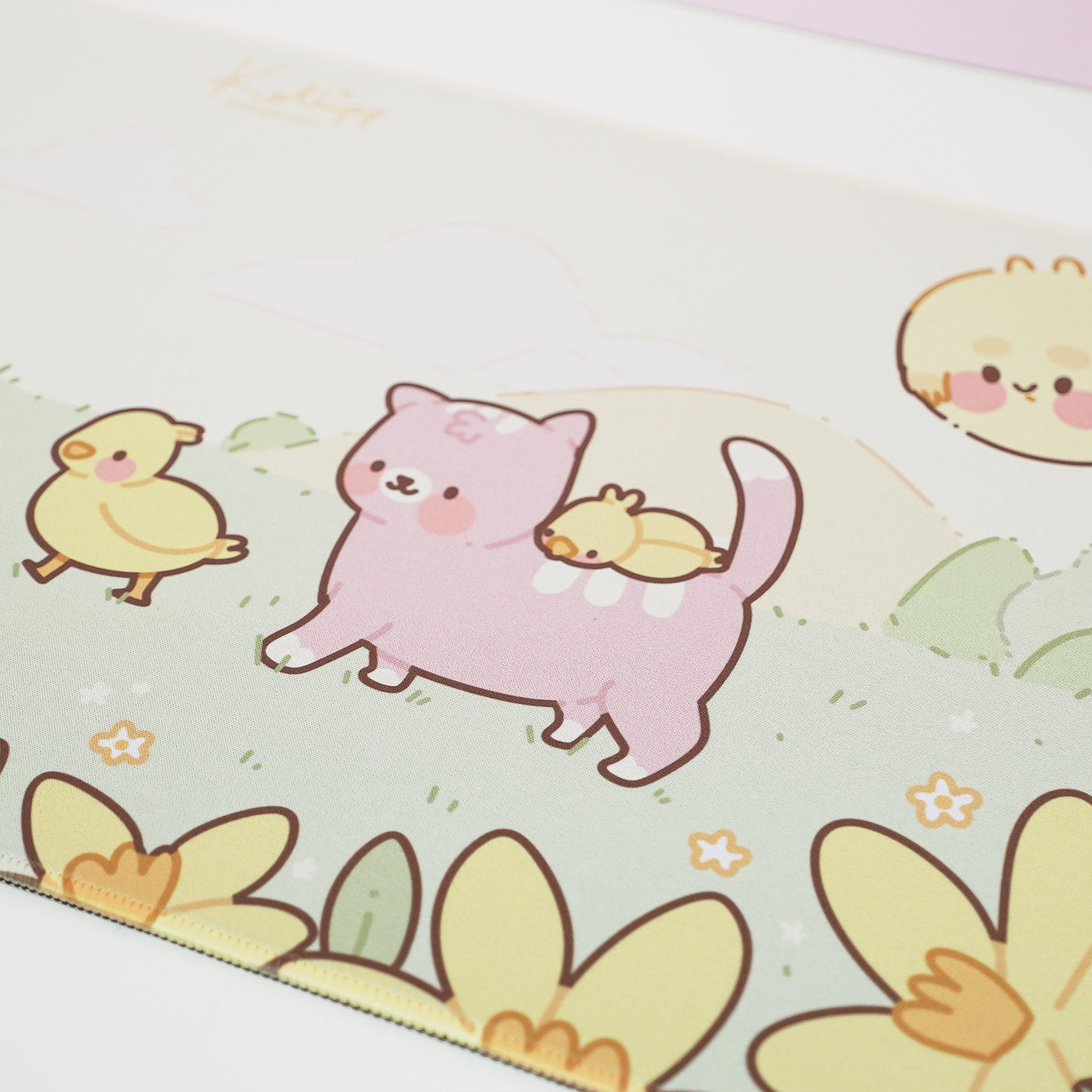 Spring Ducks and Daffodils: Mother Duck & Friends Kawaii Gaming Mouse Pad - Aesthetic Cottagecore Desk Mat - Katnipp Studios
