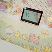 Spring Ducks and Daffodils: Mother Duck & Friends Kawaii Gaming Mouse Pad - Aesthetic Cottagecore Desk Mat - Katnipp Studios