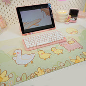 Spring Ducks and Daffodils: Mother Duck & Friends Kawaii Gaming Mouse Pad - Aesthetic Cottagecore Desk Mat - Katnipp Studios