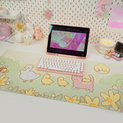 Spring Ducks and Daffodils: Mother Duck & Friends Kawaii Gaming Mouse Pad - Aesthetic Cottagecore Desk Mat - Katnipp Studios