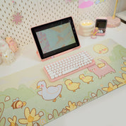 Spring Ducks and Daffodils: Mother Duck & Friends Kawaii Gaming Mouse Pad - Aesthetic Cottagecore Desk Mat - Katnipp Studios