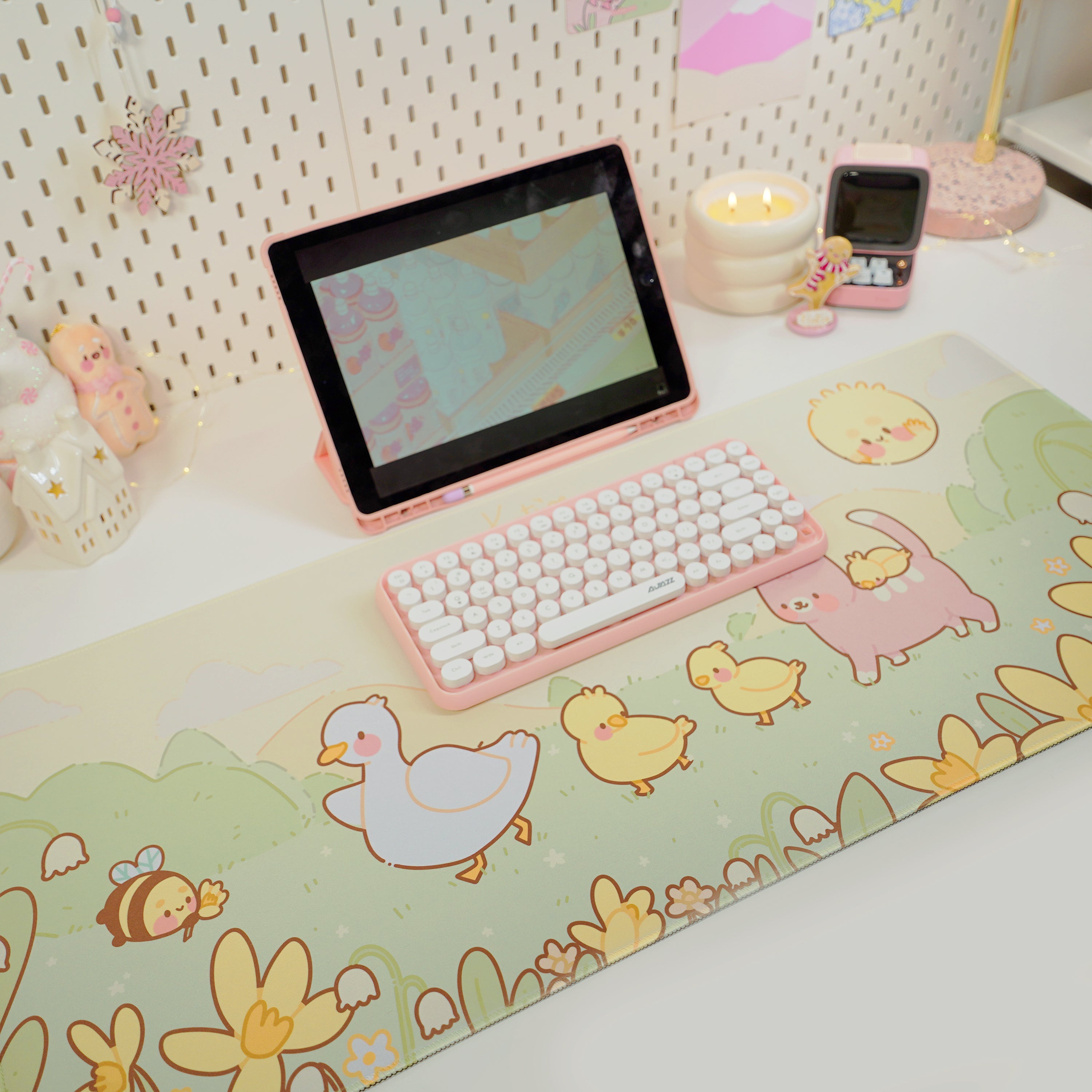 Spring Ducks and Daffodils: Mother Duck & Friends Kawaii Gaming Mouse Pad - Aesthetic Cottagecore Desk Mat - Katnipp Studios