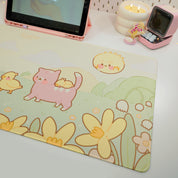 Spring Ducks and Daffodils: Mother Duck & Friends Kawaii Gaming Mouse Pad - Aesthetic Cottagecore Desk Mat - Katnipp Studios