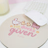 Spring Ducks and Daffodils: Satsuma, Mother Duck & Katnipp Ducklings Mouse Pad - 'No Ducks Given' - Katnipp Studios