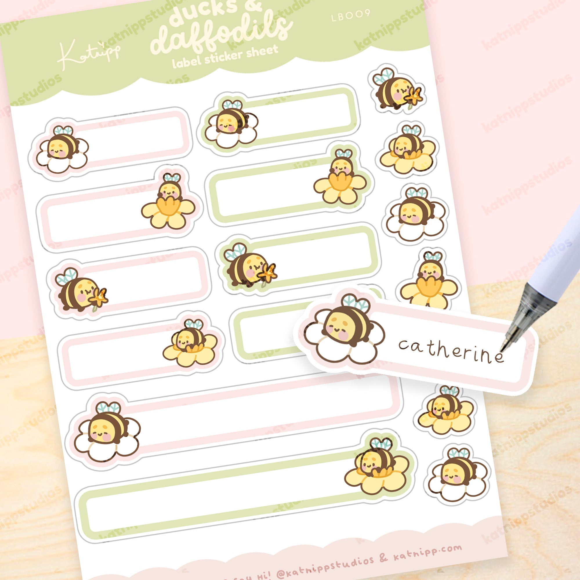 Spring Ducks & Daffodils A5 Label Sticker Sheet | Cute Kawaii Planner Labels | LB009 Katnipp character product