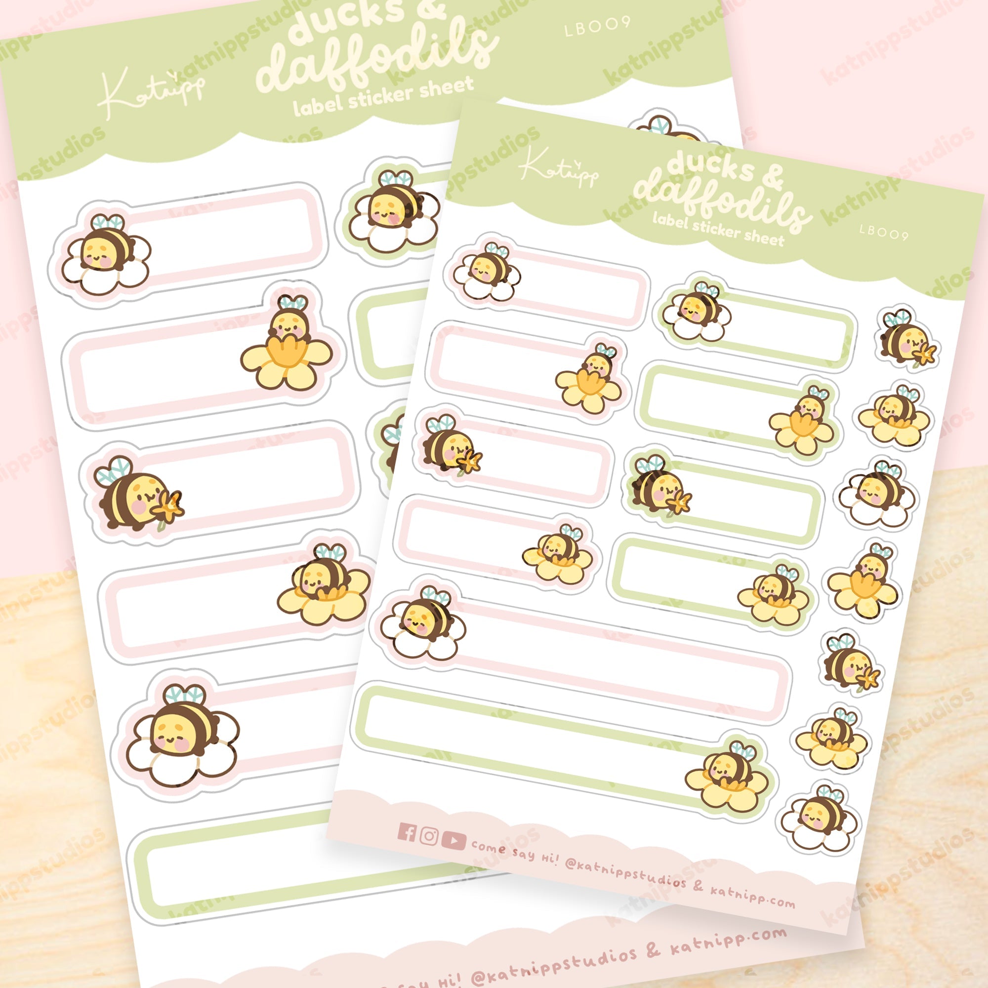 Spring Ducks & Daffodils A5 Label Sticker Sheet | Cute Kawaii Planner Labels | LB009 Katnipp character product