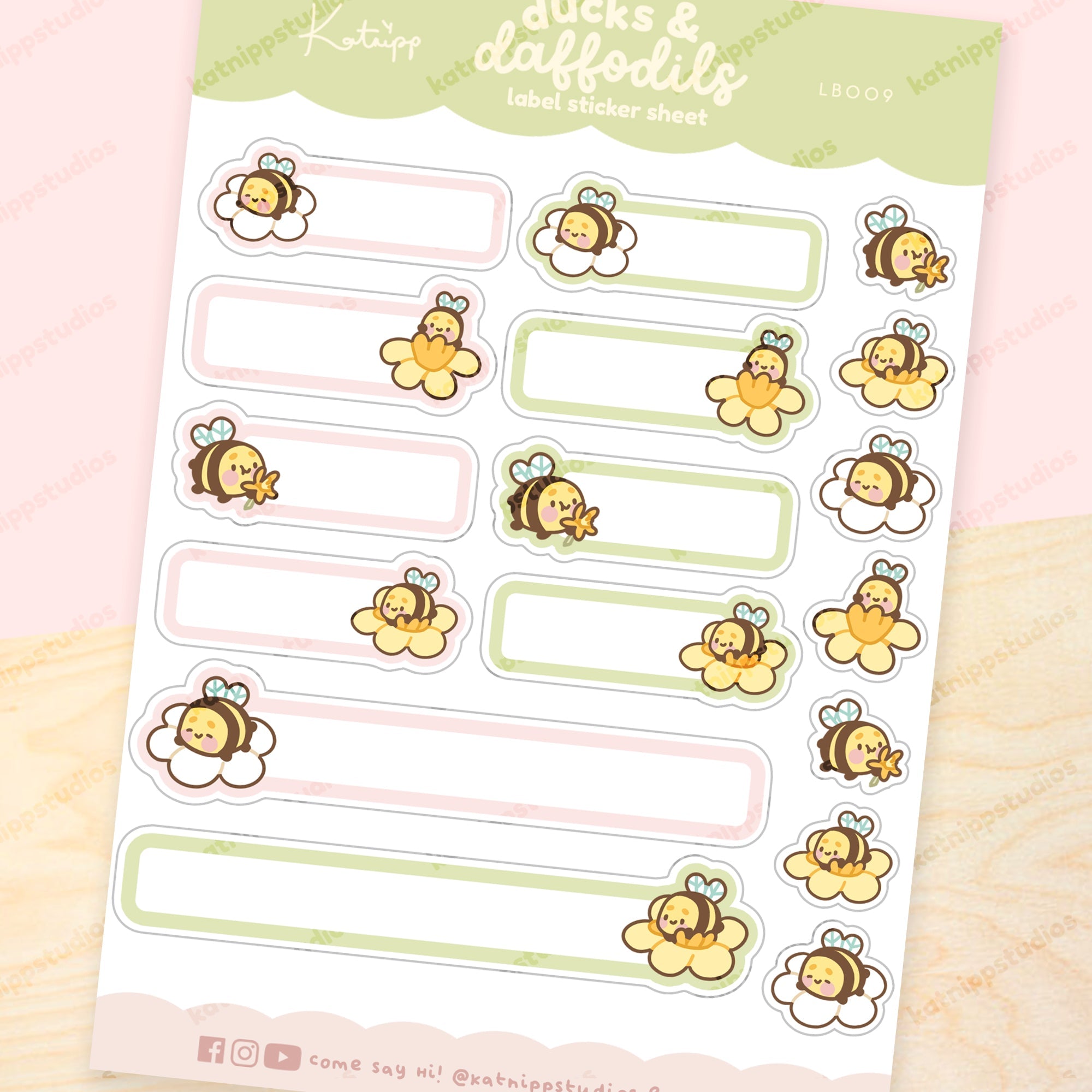 Spring Ducks & Daffodils A5 Label Sticker Sheet | Cute Kawaii Planner Labels | LB009 Katnipp character product