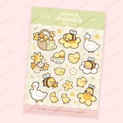Spring Ducks & Daffodils Sticker Sheet | Bumblebutt Kawaii A5 Stickers | DAF001 Katnipp character product