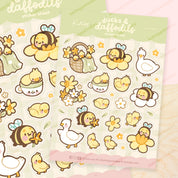 Spring Ducks & Daffodils Sticker Sheet | Bumblebutt Kawaii A5 Stickers | DAF001 Katnipp character product
