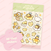 Spring Ducks & Daffodils Sticker Sheet | Bumblebutt Kawaii A5 Stickers | DAF001 Katnipp character product