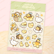 Spring Ducks & Daffodils Sticker Sheet | Bumblebutt Kawaii A5 Stickers | DAF001 Katnipp character product