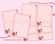 Strawberry Digital Letter Set | Printable Cute Digital Stationery | Adorable Letter Writing Sheets Katnipp character product