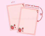 Strawberry Digital Letter Set | Printable Cute Digital Stationery | Adorable Letter Writing Sheets Katnipp character product