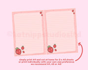 Strawberry Digital Letter Set | Printable Cute Digital Stationery | Adorable Letter Writing Sheets Katnipp character product