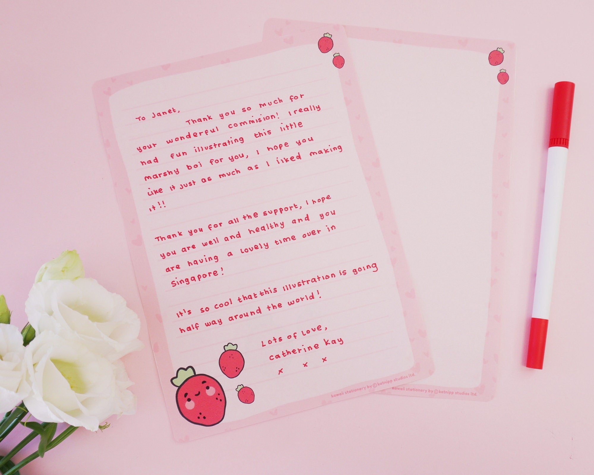 Strawberry Digital Letter Set | Printable Cute Digital Stationery | Adorable Letter Writing Sheets Katnipp character product