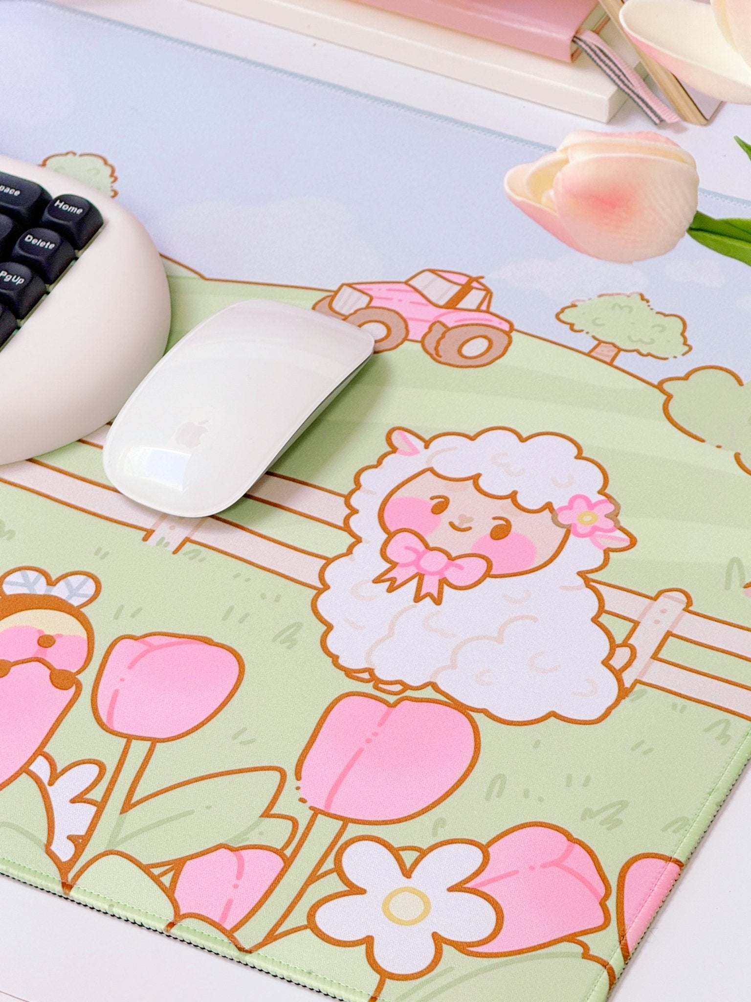 Sugapuff Sheep Gaming Desk Mat | Kawaii Pastel Desk Decor | Katnipp Spring Katnipp character product