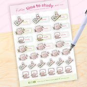 Time to Study Sticker Sheet | A6 Planner Stickers | MISC 005 Katnipp character product
