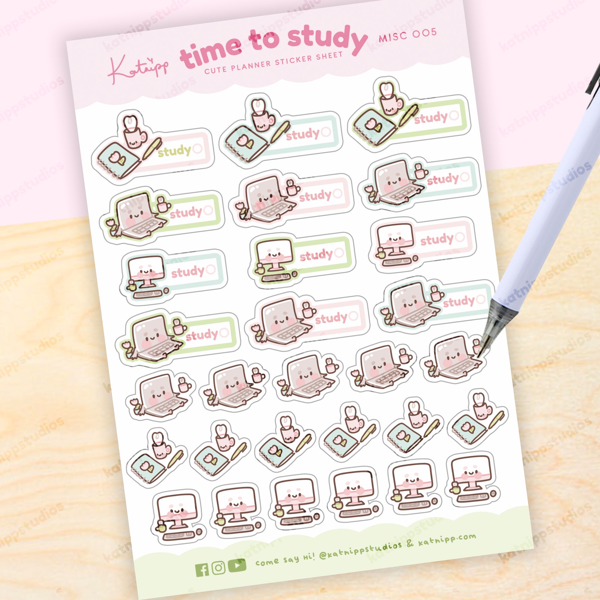 Time To Study Sticker Sheet - MISC 005 - Katnipp Studios
