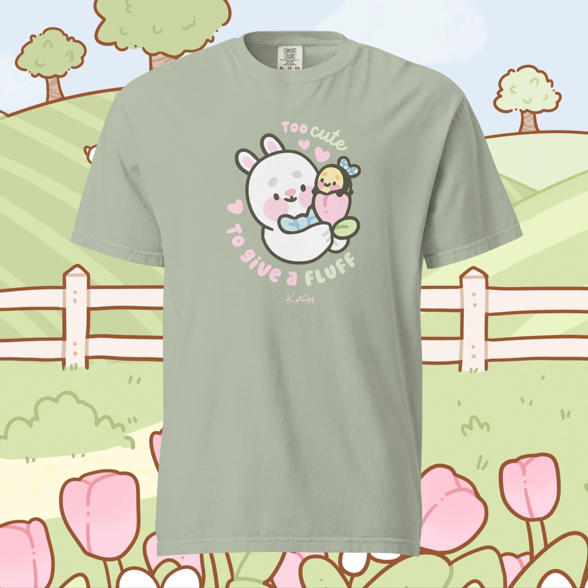 Too Cute to Give a Fluff Premium Heavyweight T-Shirt | Bonbun & Bumblebutt Pastel Tee | Kawaii Spring Bunny & Bee Shirt Katnipp character product
