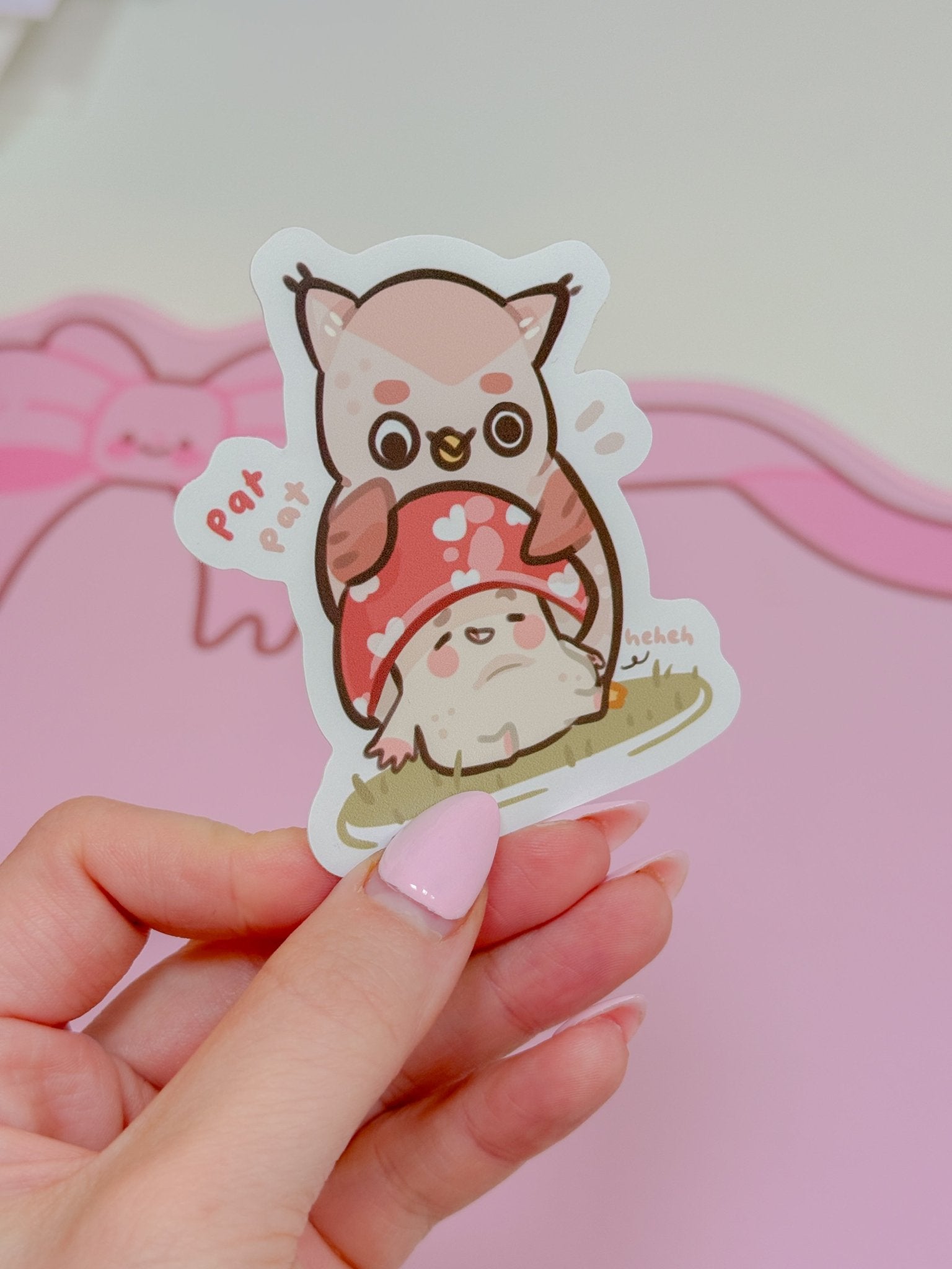 Twixx & Shroomie Autumn Sticker | Kawaii Owl Mushroom Vinyl Die Cut Katnipp character product