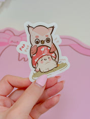 Twixx & Shroomie Autumn Sticker | Kawaii Owl Mushroom Vinyl Die Cut Katnipp character product