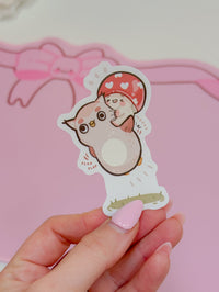 Twixx &amp; Shroomie Flying Sticker | Kawaii Autumn Owl Mushroom Vinyl