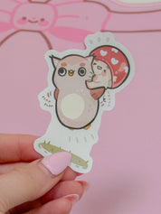 Twixx & Shroomie Flying Sticker | Kawaii Autumn Owl Mushroom Vinyl Katnipp character product