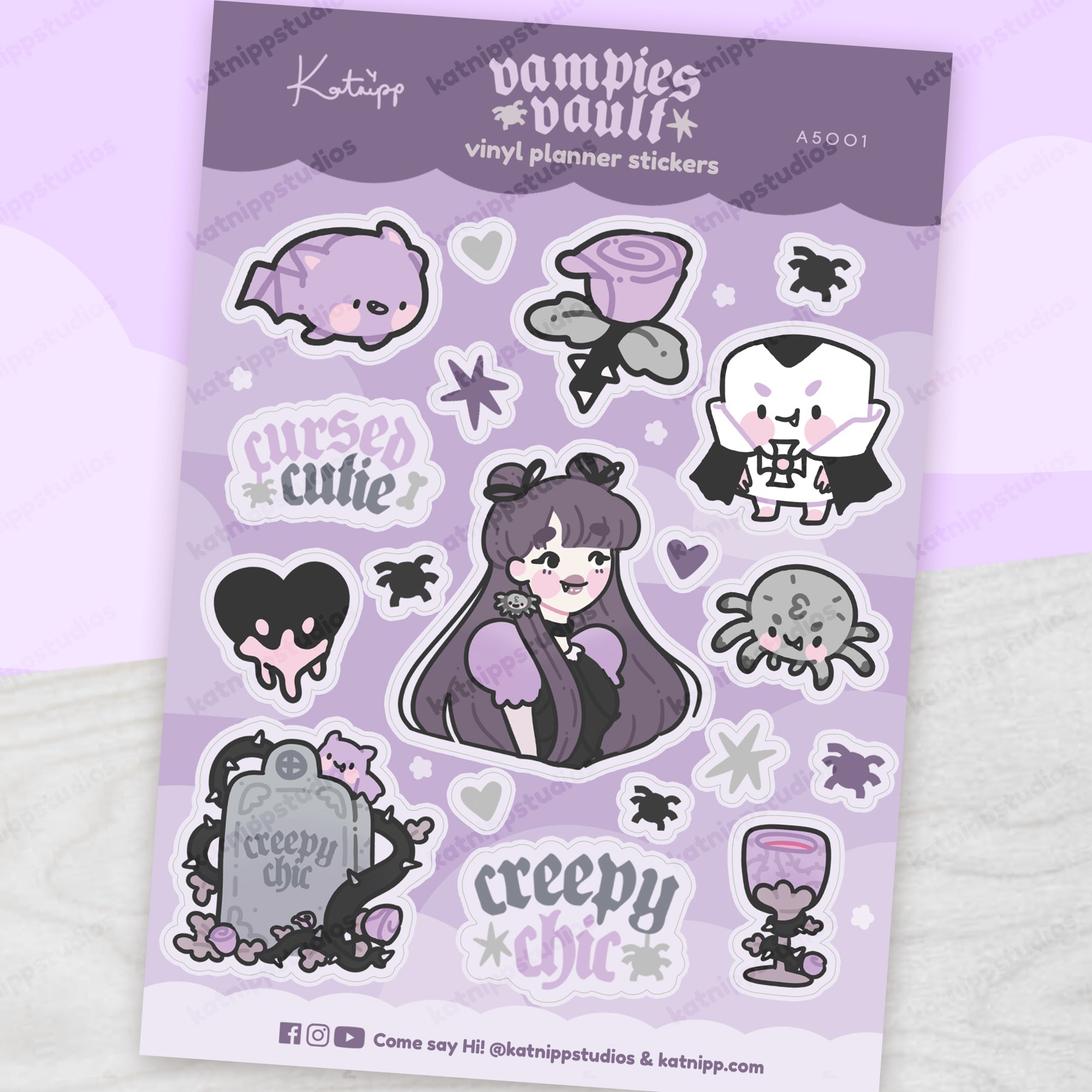Vampies Vault A5 Vinyl Sticker Sheet | Kawaii Gothic Stickers | A5001 Katnipp character product