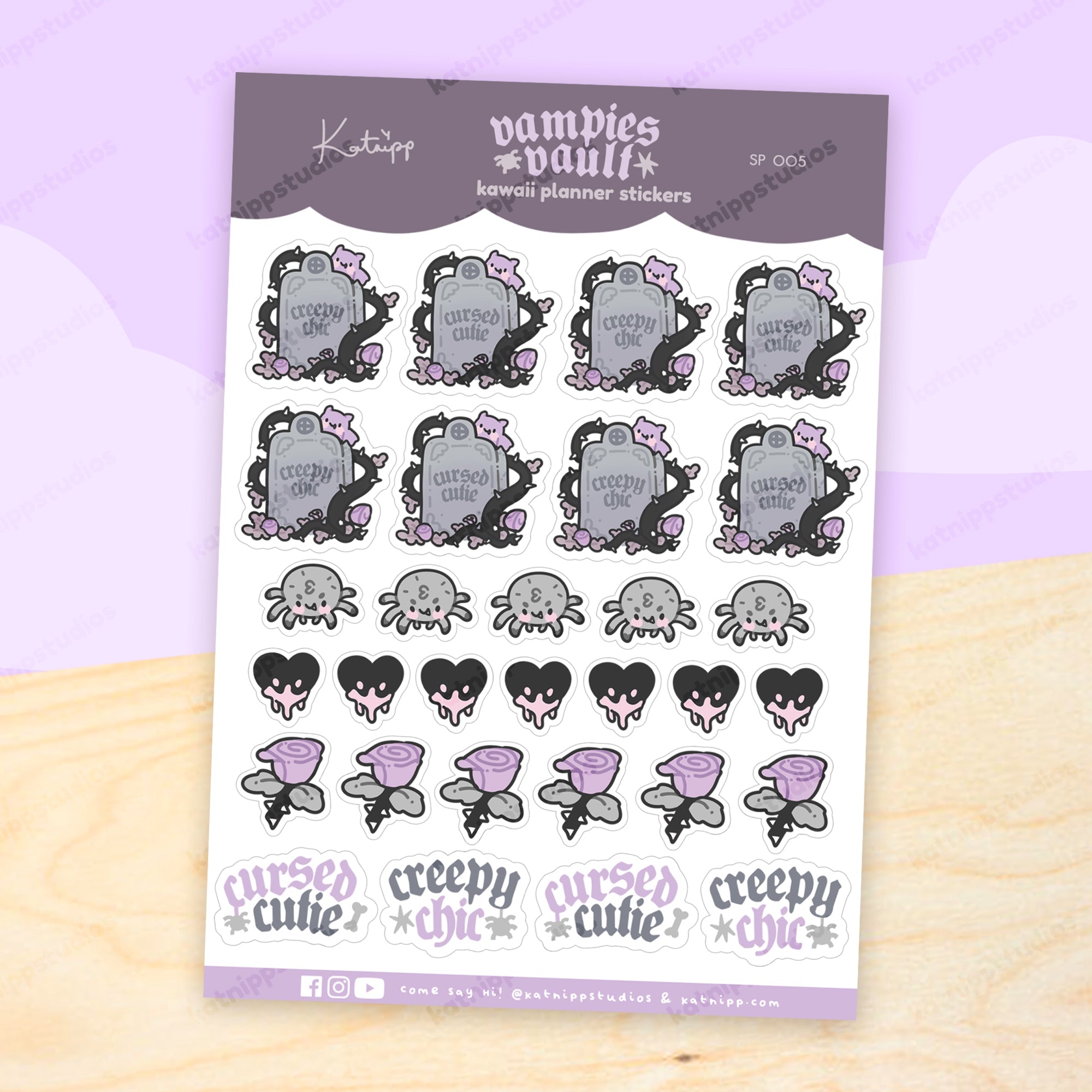 Vampies Vault A6 Sticker Sheet | Gothic Headstones & Quotes | SP005 Katnipp character product