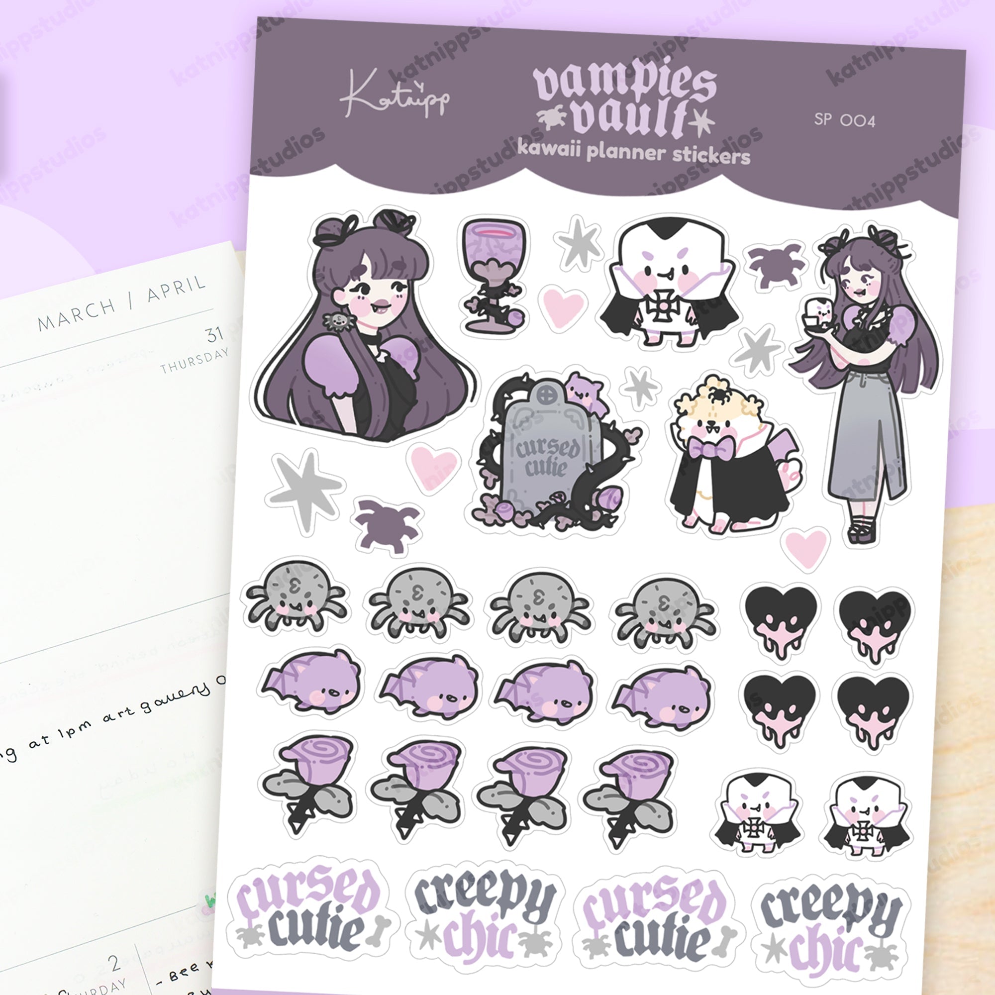 Vampies Vault A6 Sticker Sheet | Kawaii Gothic Character Stickers | SP004 Katnipp character product