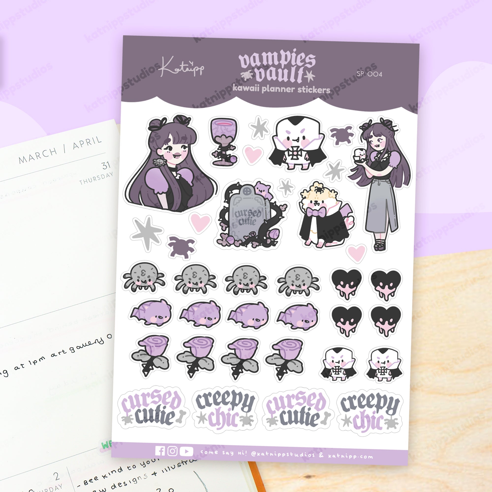 Vampies Vault A6 Sticker Sheet | Kawaii Gothic Character Stickers | SP004 Katnipp character product