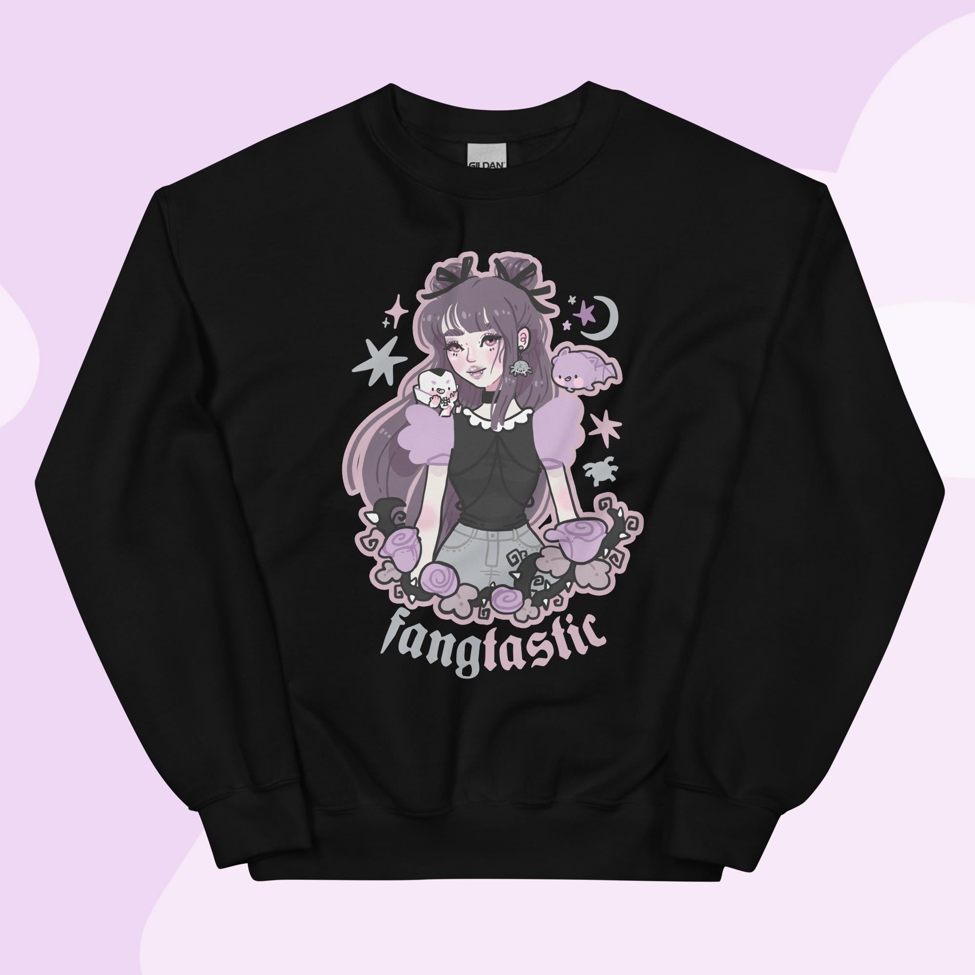 Violet the Vampire Jumper | Fangtastic Gothic Halloween Sweatshirt | Spooky Cute Bat & Vampire Apparel Katnipp character product