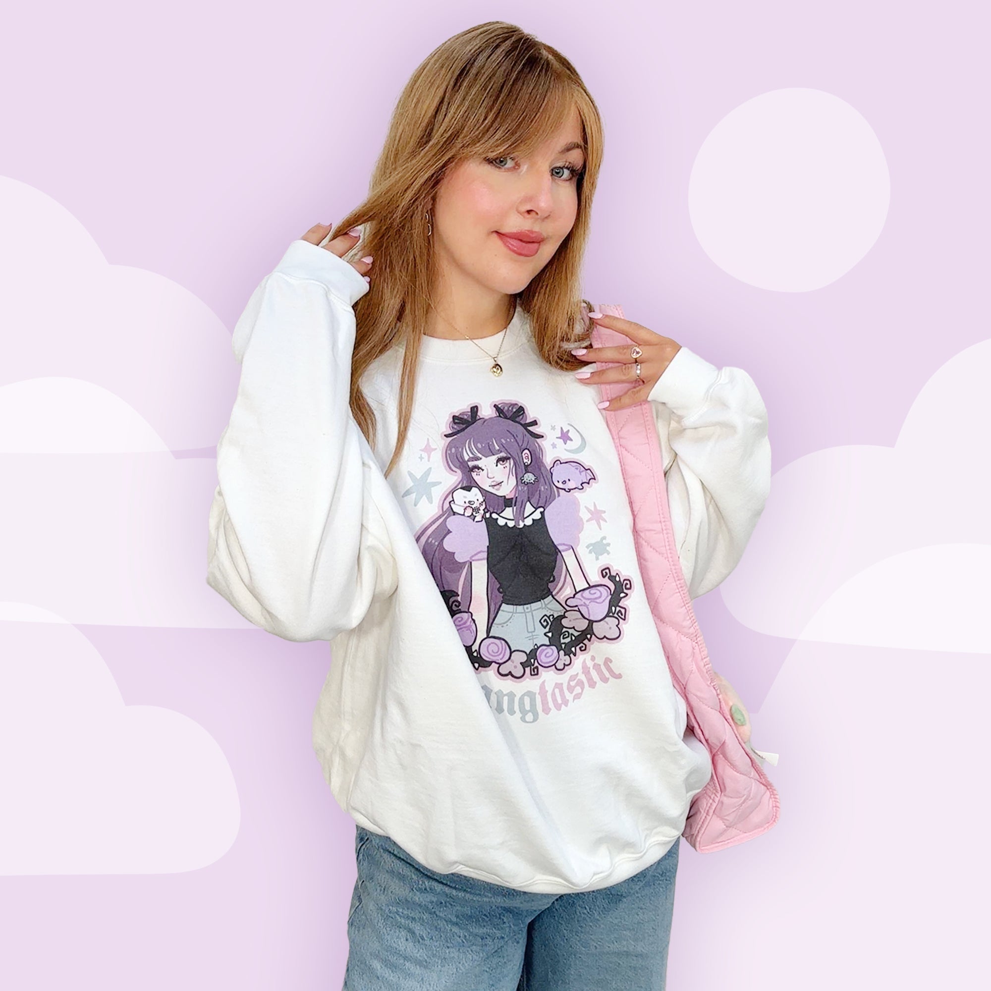 Violet the Vampire Jumper | Fangtastic Gothic Halloween Sweatshirt | Spooky Cute Bat & Vampire Apparel Katnipp character product